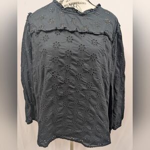 J. Crew Black Eyelet Blouse
